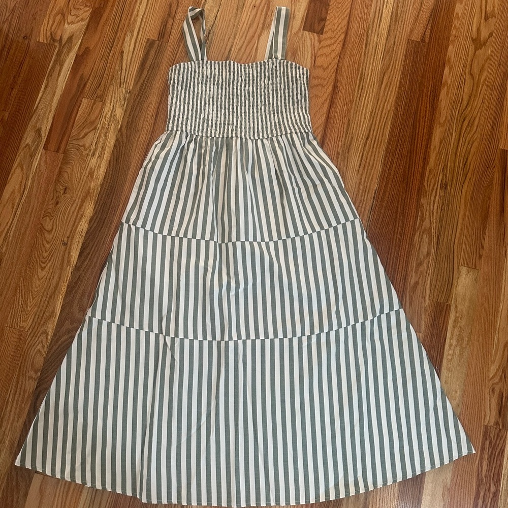 Striped Smocked Midi Dress XL